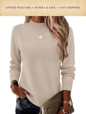 Mock Turtleneck Sweater Long Sleeve Lightweight Knit Pullover